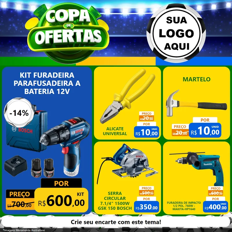 Modelo de Rede Social para Feed Facebook com o tema Copa de Ofertas para Maquinas e Ferramentas