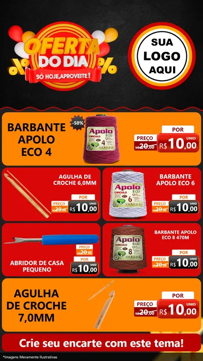 Modelo de TV para TV Vertical com o tema Oferta do Dia - Só hoje, Aproveite! para Armarinho e Aviamentos