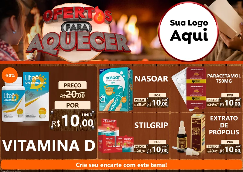 Modelo de Encarte para Encarte A4 Horizontal com o tema Ofertas Para Aquecer para Farmácia