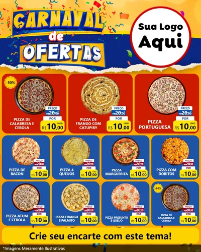 Modelo de Rede Social para Feed Instagram com o tema Carnaval de Ofertas para Pizzaria