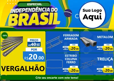 Modelo de Encarte para Encarte A4 Horizontal com o tema Especial Independência do Brasil para Ferragens