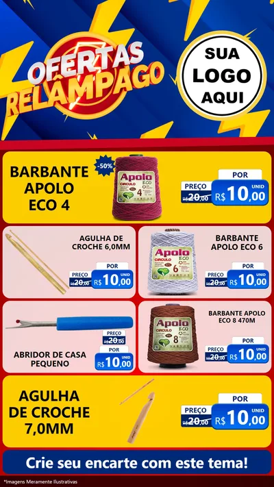 Modelo de TV para TV Vertical com o tema Ofertas Relâmpago para Armarinho e Aviamentos