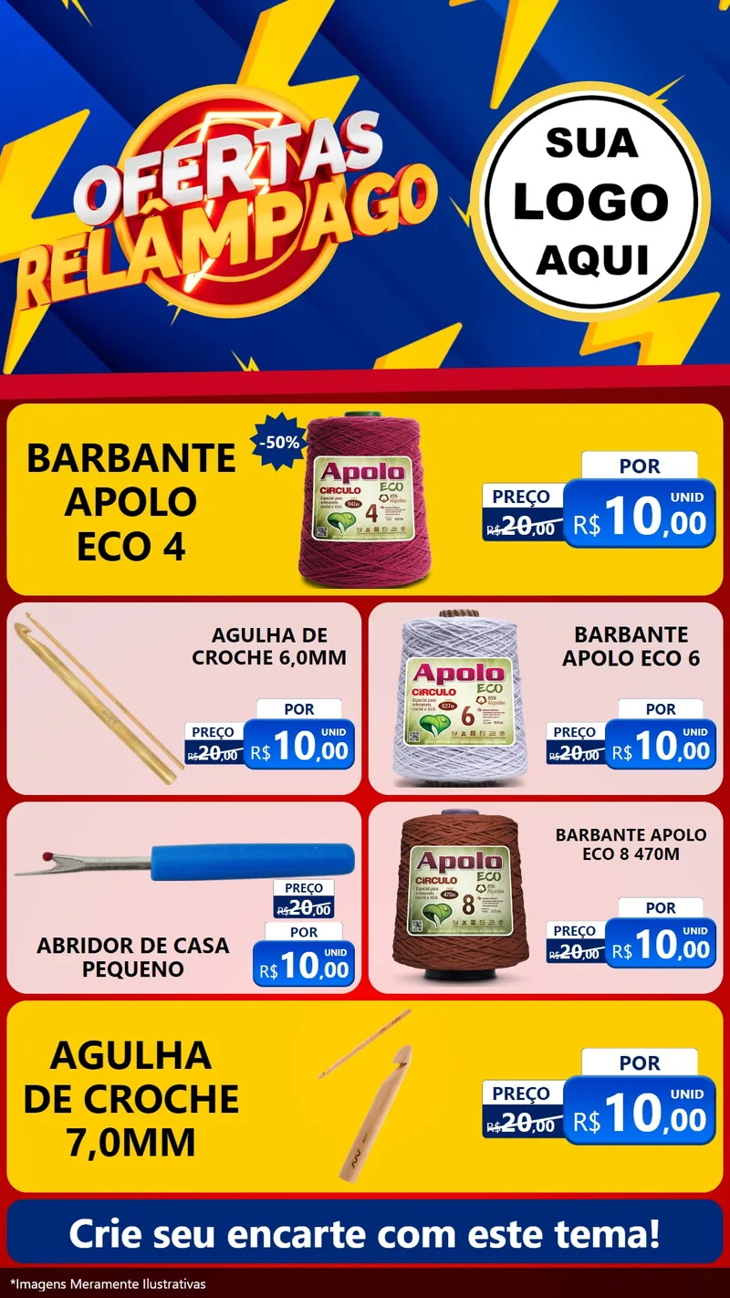 Modelo de TV para TV Vertical com o tema Ofertas Relâmpago para Armarinho e Aviamentos
