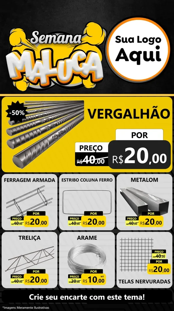 Modelo de Rede Social para Stories com o tema Semana Maluca para Ferragens