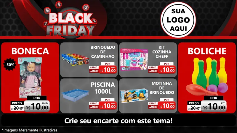 Modelo de TV para TV Horizontal com o tema Black Friday para Brinquedos