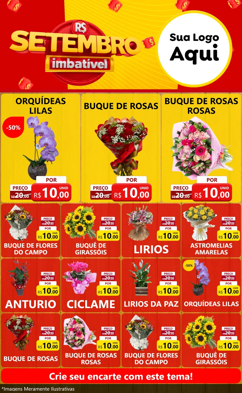 Modelo de Encarte para Encarte Grande com o tema Setembro Imbatível para Floricultura e jardim