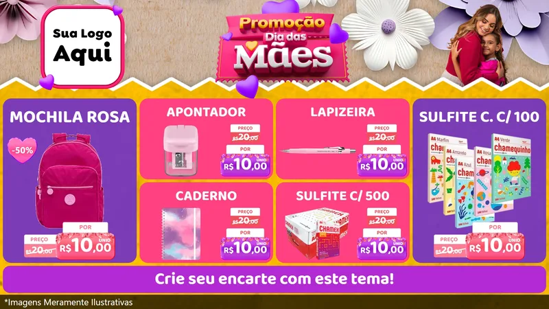 Modelo de TV para TV Horizontal com o tema Promoção Dia das Mães para Papelaria