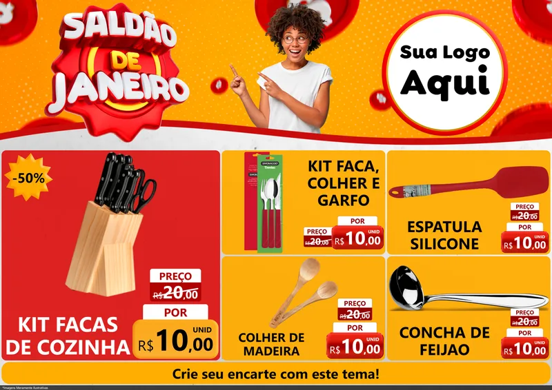 Modelo de Encarte para Encarte A4 Horizontal com o tema Saldão de Janeiro para Utilidades Domésticas