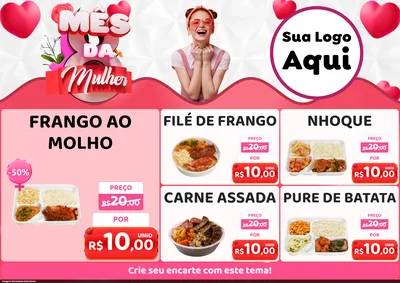 Modelo de Encarte para Encarte A4 Horizontal com o tema Mês da Mulher para Restaurante