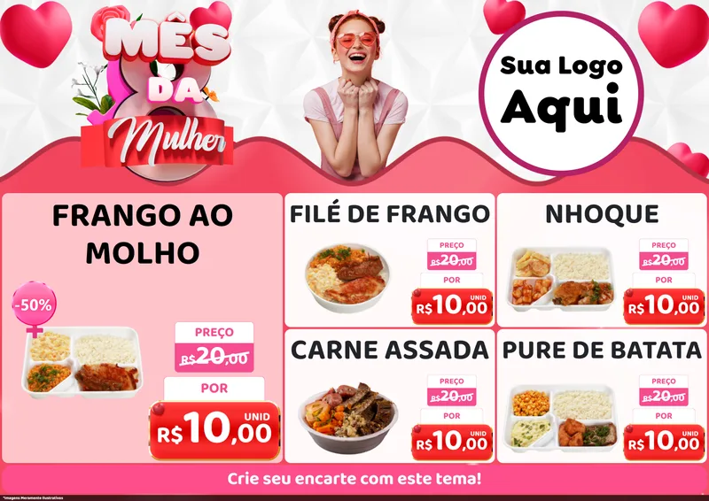 Modelo de Encarte para Encarte A4 Horizontal com o tema Mês da Mulher para Restaurante