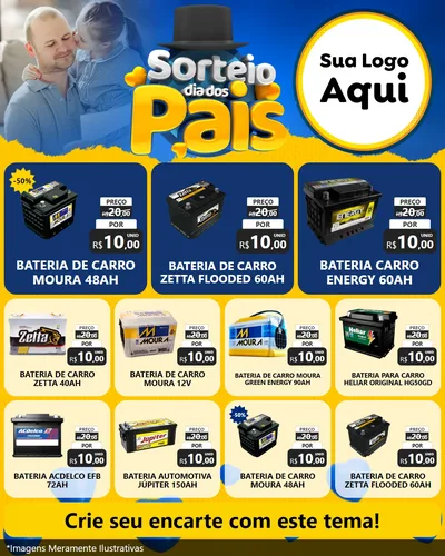 Modelo de Rede Social para Feed Instagram com o tema Sorteio Dia Dos Pais para Baterias Elétricas
