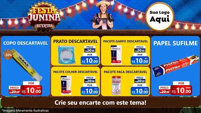 Modelo de TV para TV Horizontal com o tema Festa Junina Ofertas para Embalagens