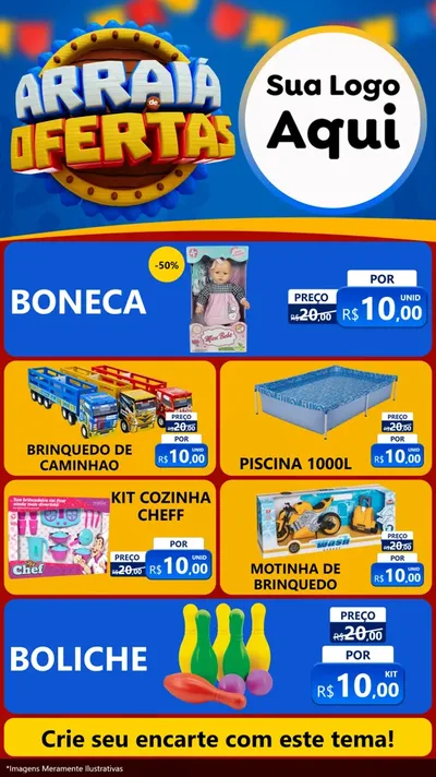 Modelo de TV para TV Vertical com o tema Arraiá de Ofertas - Junina para Brinquedos