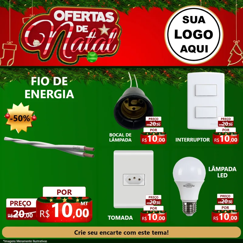 Modelo de Rede Social para Feed Facebook com o tema Ofertas de Natal para Materiais Elétricos