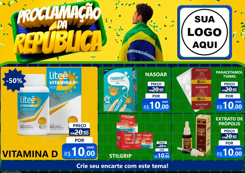 Modelo de Encarte para Encarte A4 Horizontal com o tema Proclamação da República para Farmácia