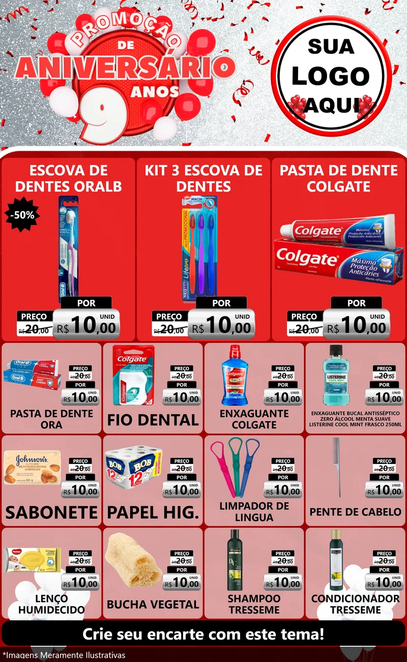 Modelo de Encarte para Encarte Grande com o tema Promoção de Aniversário - 9 Anos para Higiene Pessoal