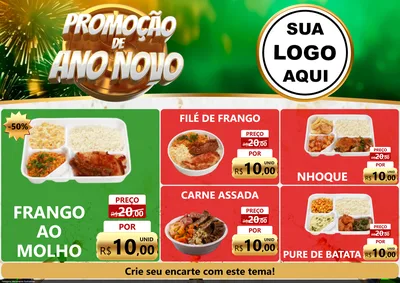 Modelo de Encarte para Encarte A4 Horizontal com o tema Promoção de Ano Novo para Restaurante