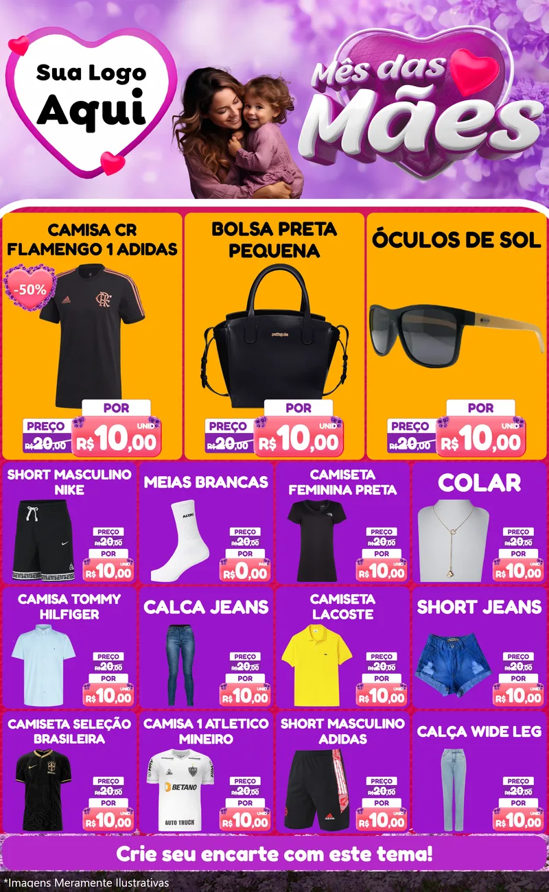Modelo de Encarte para Encarte Grande com o tema Mês das Mães para Roupas e acessórios