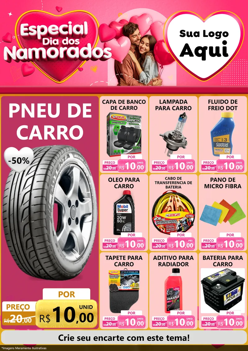 Modelo de Encarte para Encarte A4 Vertical com o tema Especial Dia dos Namorados para Auto peças