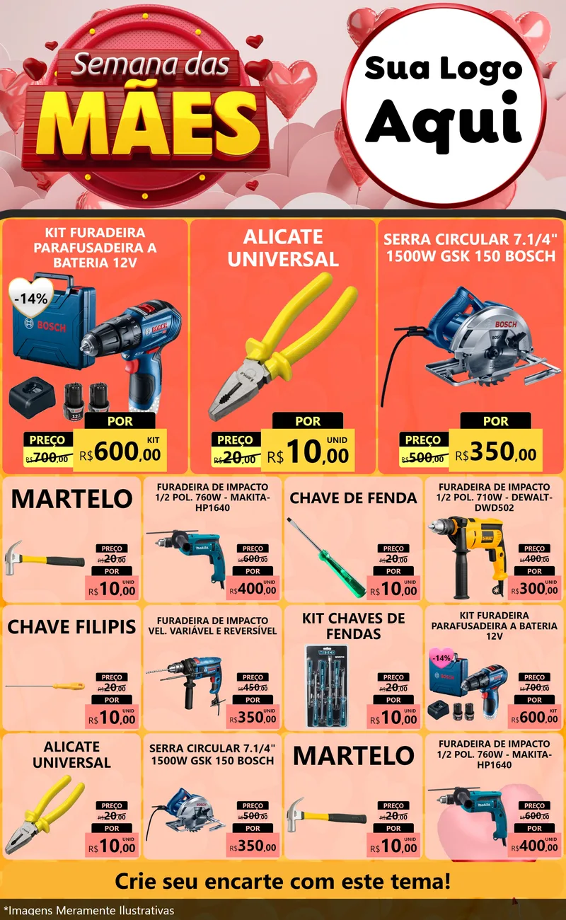 Modelo de Encarte para Encarte Grande com o tema Semana das Mães para Maquinas e Ferramentas