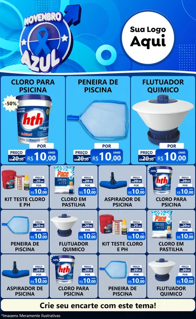 Modelo de Encarte para Encarte Grande com o tema Novembro Azul para Produtos para Piscina