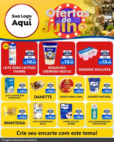 Modelo de Rede Social para Feed Instagram com o tema Ofertas de Julho para Frios e Laticínios