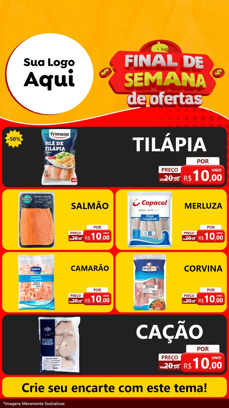 Modelo de TV para TV Vertical com o tema Final de Semana de Ofertas para Peixaria