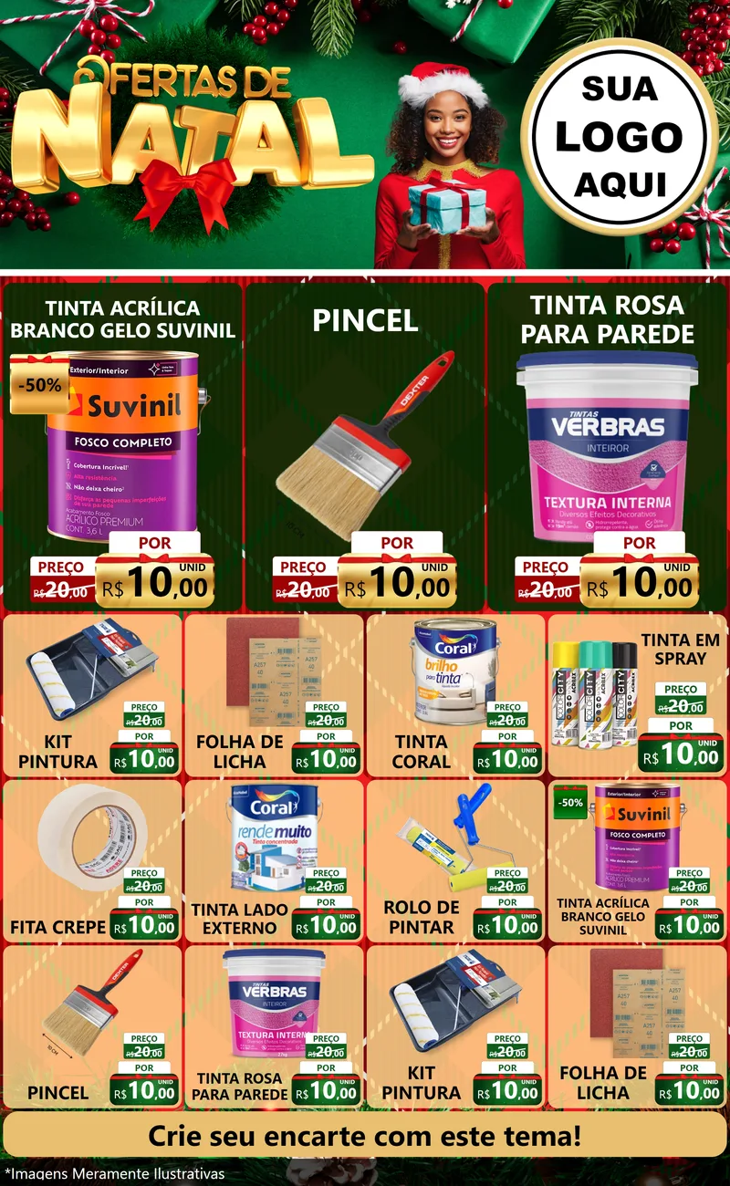 Modelo de Encarte para Encarte Grande com o tema Ofertas de Natal para Tintas e Ferramentas