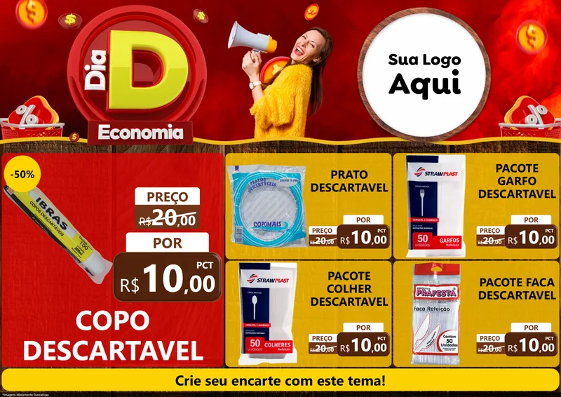 Modelo de Encarte para Encarte A4 Horizontal com o tema Dia D Economia para Embalagens