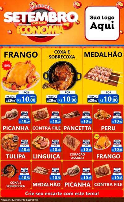 Modelo de Encarte para Encarte Grande com o tema Operação Setembro Com Muita Economia para Assados
