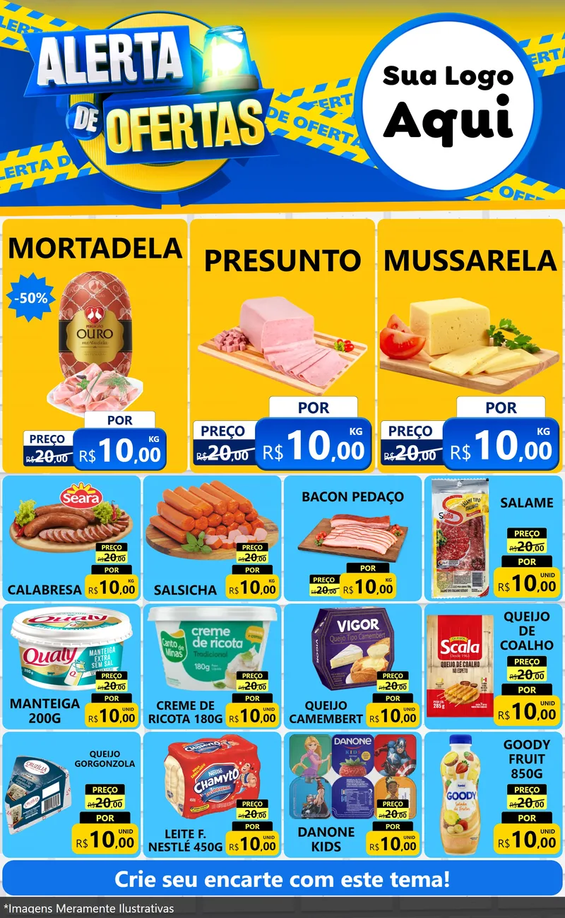 Modelo de Encarte para Encarte Grande com o tema Alerta de Ofertas para Frios e Laticínios