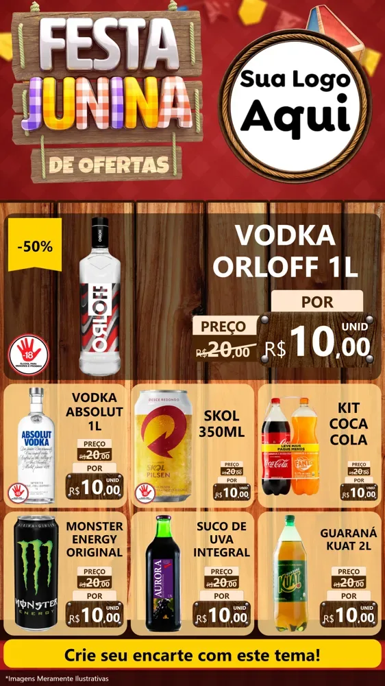 Modelo de Rede Social para Stories com o tema Festa Junina de Ofertas para Distribuidora de bebidas