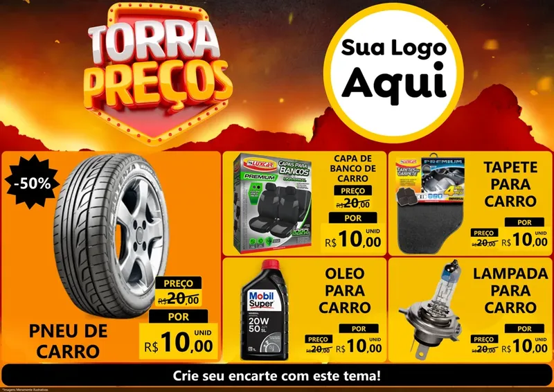 Modelo de Encarte para Encarte A4 Horizontal com o tema Torra Preços para Auto peças