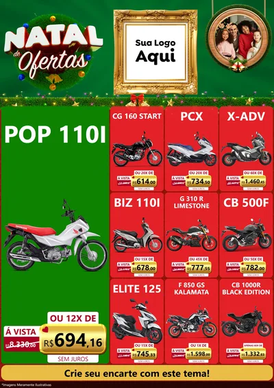 Modelo de Encarte para Encarte A4 Vertical com o tema Natal de Ofertas para Concessionaria de Motos