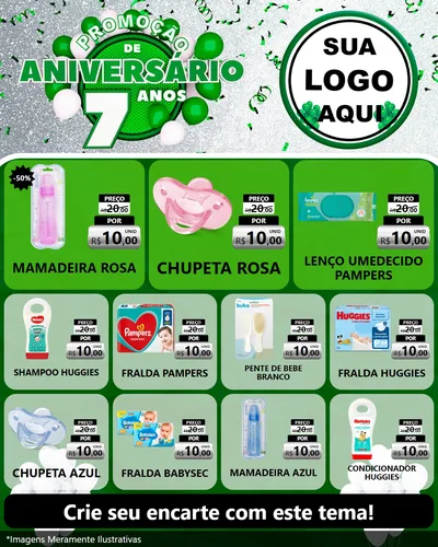 Modelo de Rede Social para Feed Instagram com o tema Promoção de Aniversário - 7 Anos para Bebês