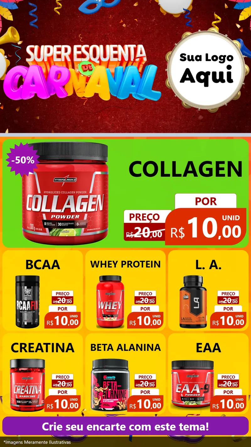 Modelo de Rede Social para Stories com o tema Super Esquenta de Carnaval para Suplementos alimentares