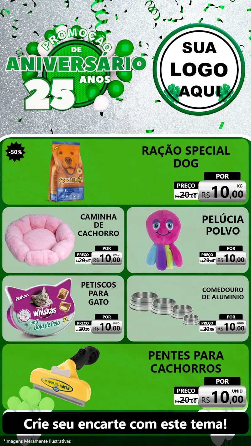 Modelo de TV para TV Vertical com o tema Promoção de Aniversário - 25 Anos para Pet Shop