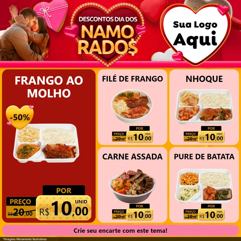 Modelo de Rede Social para Feed Facebook com o tema Descontos Dia dos Namorados para Restaurante