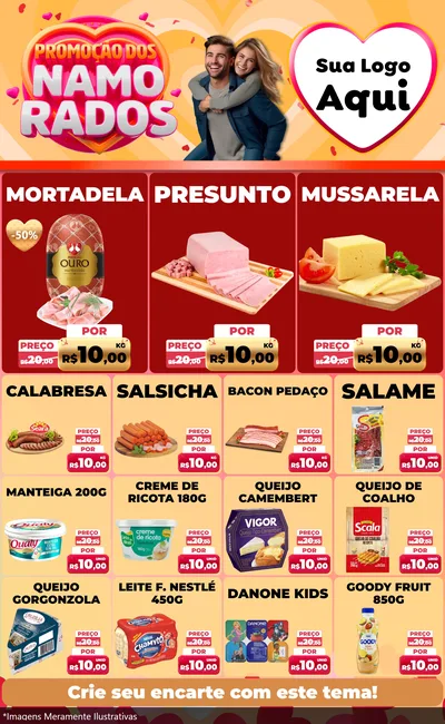Modelo de Encarte para Encarte Grande com o tema Promoção dos Namorados para Frios e Laticínios