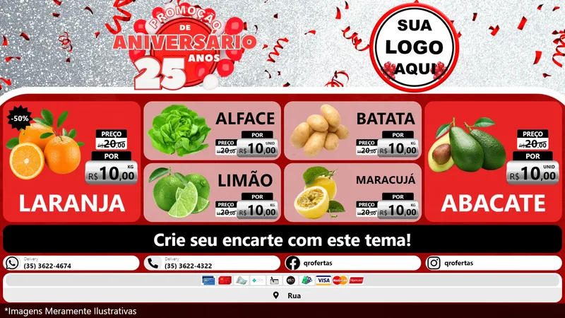 Modelo de TV para TV Horizontal com o tema Promoção de Aniversário - 25Anos para Hortifrúti