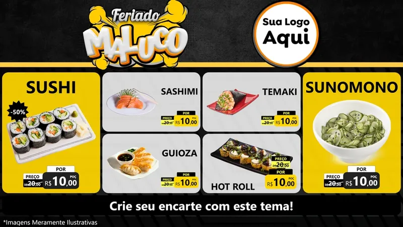 Modelo de TV para TV Horizontal com o tema Feriado Maluco para Comida japonesa