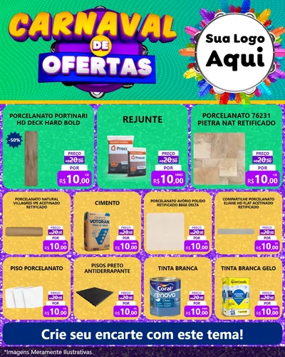 Modelo de Rede Social para Feed Instagram com o tema Carnaval de Ofertas para Pisos e revestimentos