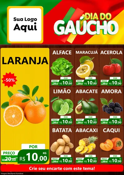 Modelo de Encarte para Encarte A4 Vertical com o tema Dia do Gaúcho para Hortifrúti