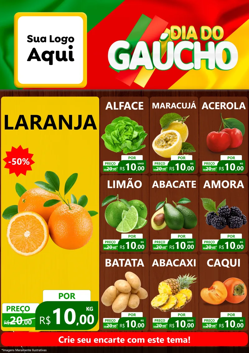 Modelo de Encarte para Encarte A4 Vertical com o tema Dia do Gaúcho para Hortifrúti