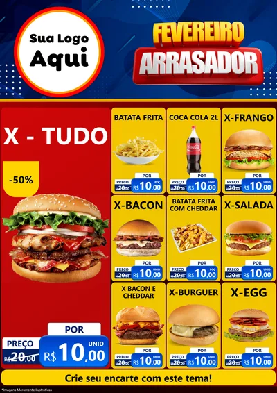 Modelo de Encarte para Encarte A4 Vertical com o tema Fevereiro Arrasador para Hamburgueria