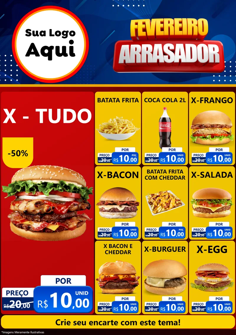 Modelo de Encarte para Encarte A4 Vertical com o tema Fevereiro Arrasador para Hamburgueria