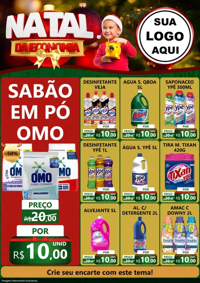 Modelo de Encarte para Encarte A4 Vertical com o tema Natal da Economia para Produtos de Limpeza