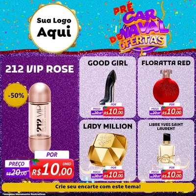 Modelo de Rede Social para Feed Facebook com o tema Pré Carnaval de Ofertas para Perfumes