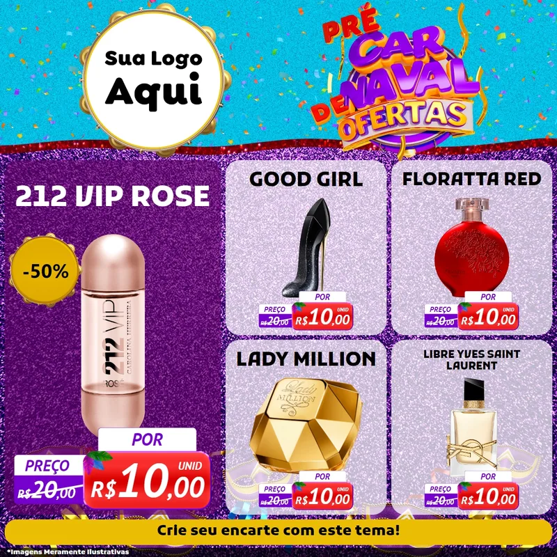 Modelo de Rede Social para Feed Facebook com o tema Pré Carnaval de Ofertas para Perfumes