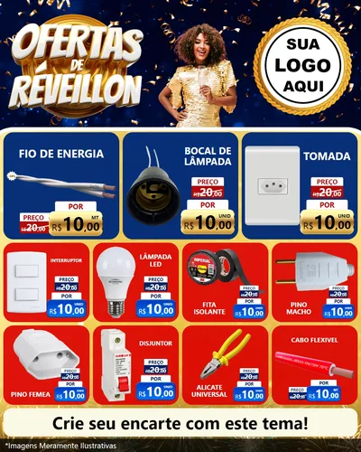 Modelo de Rede Social para Feed Instagram com o tema Ofertas de Réveillon para Materiais Elétricos